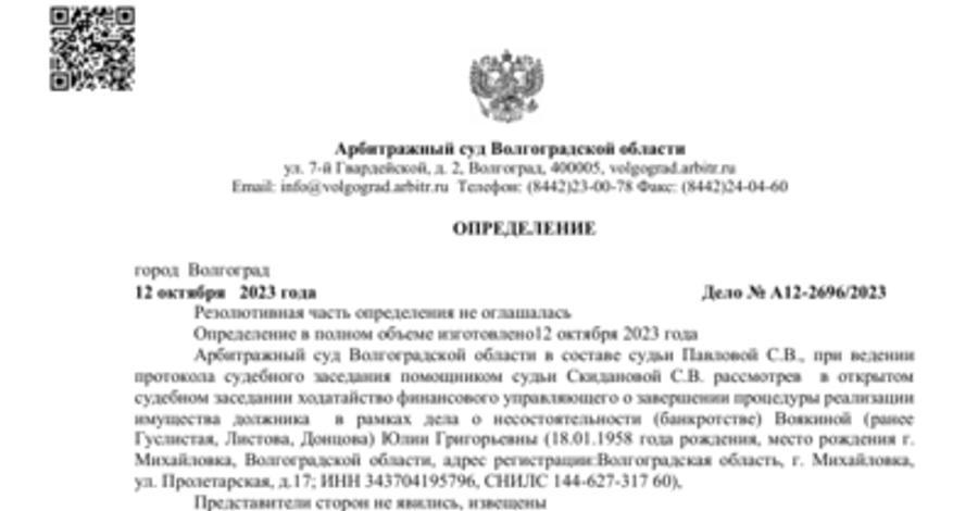 Судебный акт по делу А12-2696/2023 — списано 978 831 ₽